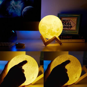 Enchanting 3D Moon Light Set (w\/ Wooden Stand)