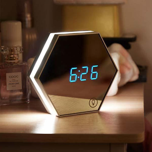 Elegant Multi-functional Alarm Clock - It's a Mirror, Alarm, and a Night Light!